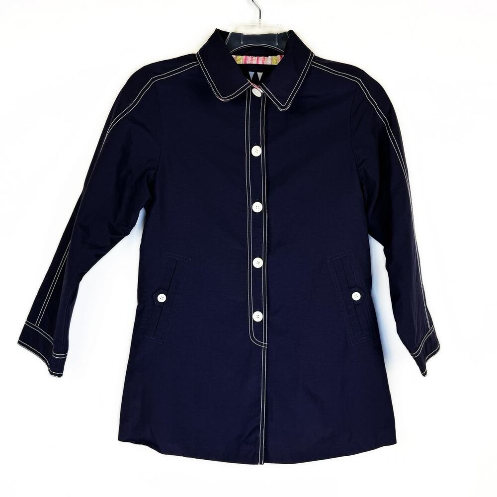 Vtg Weathertamer Navy Blue‎ 90s Windbreaker Lightweight Long Coat Women's Large